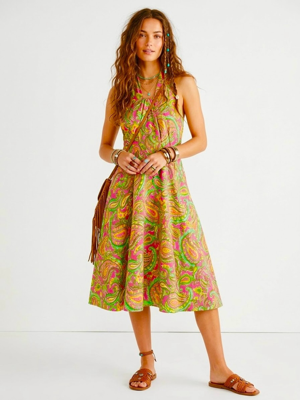 Ralph Lauren 100% Silk Paisley Halter Midi Dress Quiet Luxury Dopamine Dressing